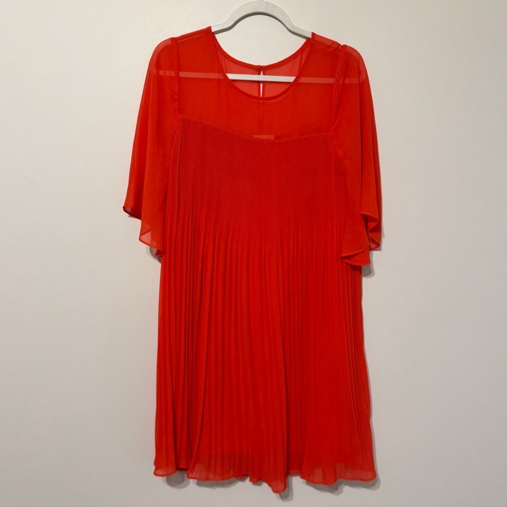 Anthropologie Maeve Edie Pleated Swing Dress Size 8 Orange